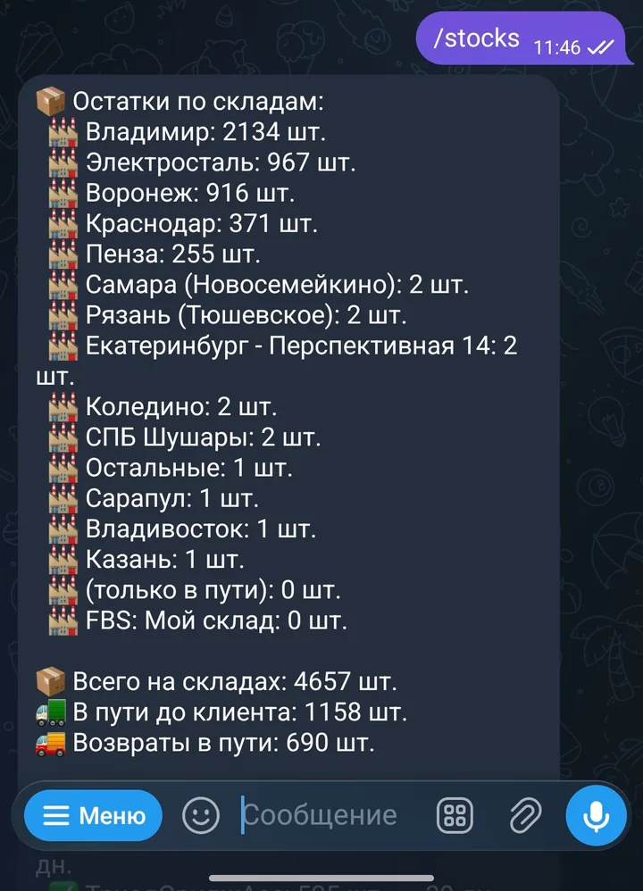 Отчет об остатках товаров по складам Wildberries